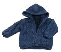 Tmavomodrý vzorovaný propínací zateplený svetr s kapucí Mothercare