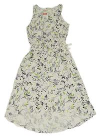 Nové - Bílo-černo-lila-neonově zelené květované šaty H&M