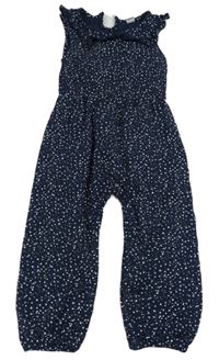 Tmavomodrý puntíkatý kalhotový overal s volánky Topomini