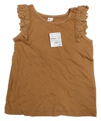 Nové - Hnědý top s volánky s madeirou ZEEMAN 