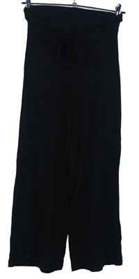 Dámské černé žebrované culottes kalhoty s páskem Stradivarius
