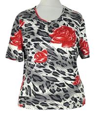 Dámské černo-bílo-červené květované tričko s kamínky Gerry Weber 