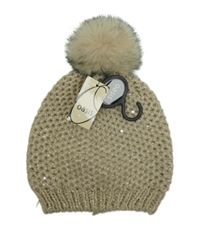 Nové - Dámská béžová třpytivá čepice s bambulí Oasis 