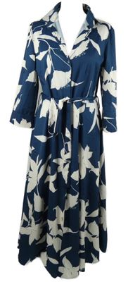 Dámské tmavomodro-smetanové květované košilové šaty s páskem Studio It