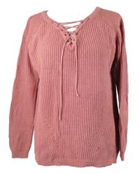Dámský růžový svetr se šněrováním Select 