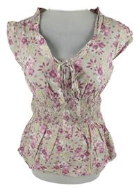 Dámská béžovo-růžová kytičkovaná halenka H&M