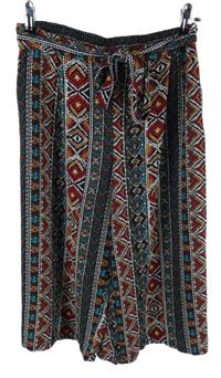 Dámské černo-barevné vzorované culottes kalhot s páskem Primark 