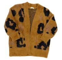 Hnědý chlupatý svetrový cardigan s flíčky Next