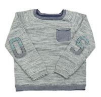 Tmavomodro-bílý melírovaný svetr s kapsou S. Oliver