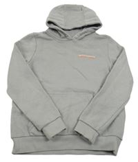 Světlešedá mikina s nápisem a kapucí 