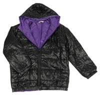 Černá šusťáková prošívaná zateplená bunda s kapucí Shein