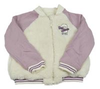 Bílo-fialová chlupato/tepláková propínací mikikna s nápisem Orchestra