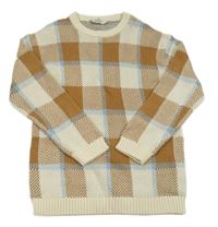 Bílo-hnědo-modrý kostkovaný svetr H&M