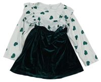 Bílo-zelené šaty se srdíčky a sametovou sukní Shein