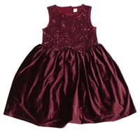 Bordó sametové šaty s flitry a mašlí Tu