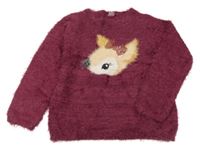 Vínový huňatý svetr se srncem Dopodopo