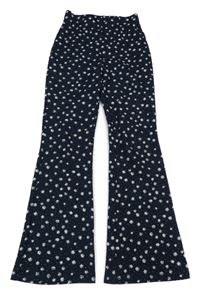 Tmavomodro-bílé kytičkované vzorované flare kalhoty Primark
