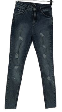 Dámské tmavomodré hig waist roztřepené rifle s prošoupáním Select 