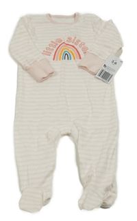 Nové - bílo-růžový pruhovaný overal s duhou Baba