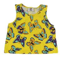 Žlutý crop top s motýlky 
