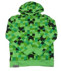 Zeleno-černá kostkovaná mikina s kapucí - Minecraft