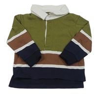 Khaki-hnědo-tmavomodré polo triko s proužkem Primark