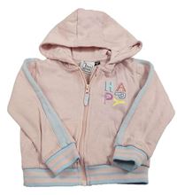 Světlerůžová propínací mikina s nápisem, pruhy a kapucí POCOPIANO