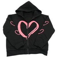 Černá propínací mikina se srdíčky a kapucí 