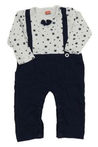 Bílo-tmavomodrý overal s hvězdami, kšandami a motýlkem 