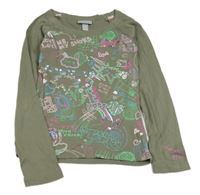 Khaki triko s obrázky a nápisem H&M