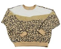 Bílo-béžová mikina se vzorem a chlupatou vsadkou 