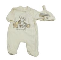 Nové - 2set- smetanový overal s obrázkem+ čepice Early Days