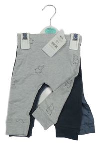Nové - 3x lehké tepláky - šedé se slony + modrošedé s nápisy + tmavošedé George