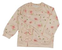 Světlerůžová květovaná mikina s mašlemi 