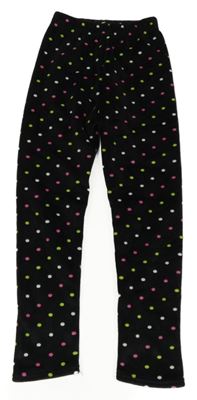 Černé puntíkaté plyšové zateplené legíny 