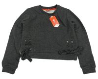 Nové - Tmavošedá mikina s nápisem a šněrováním L.F.C. 