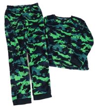 Tmavomodro-zelené vzorované plyšové pyžamové kalhoty Nutmeg