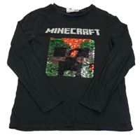 Černé triko s překlápěcími flitry - Minecraft