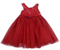 Červené sametové šaty s tylovou sukní H&M