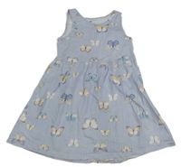 Modro-bílé pruhované bavlněné šaty s motýly zn. H&M