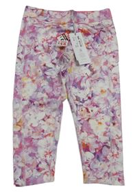 Nové - Fialovo-růžové sportovní capri legíny s květy USA pro