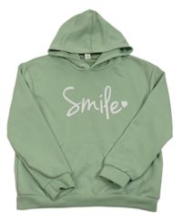 Zelená mikina s nápisem a kapucí Shein