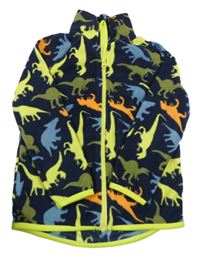 Tmavomodro-limetková fleecová propínací mikina s dinosaury 