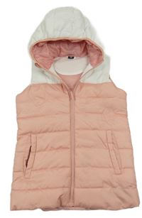 Světlerůžovo-bílá šusťáková prošívaná zateplená vesta s kapucí Y.F.K.
