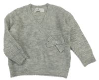 Šedý žebrovaný svetr s mašlí H&M