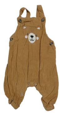 Hnědé manšestrové laclové kalhoty s medvídkem M&Co.