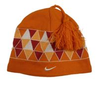 Oranžová pletená podšitá čepice se vzorem Nike 