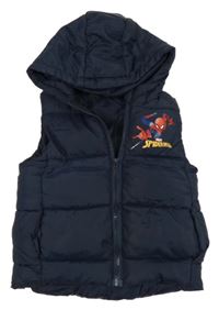 Tmavomodrá šusťáková prošívná zateplená vesta se Spider-manem a kapucí Marvel