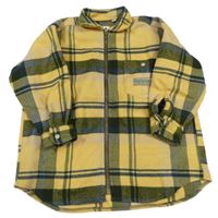 Okrovo-modro-khaki kostkovaná flaušová košilová bunda C&A