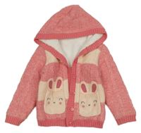 Růžovo-bílý melírovaný propínací zateplený svetr s kapucí Nutmeg